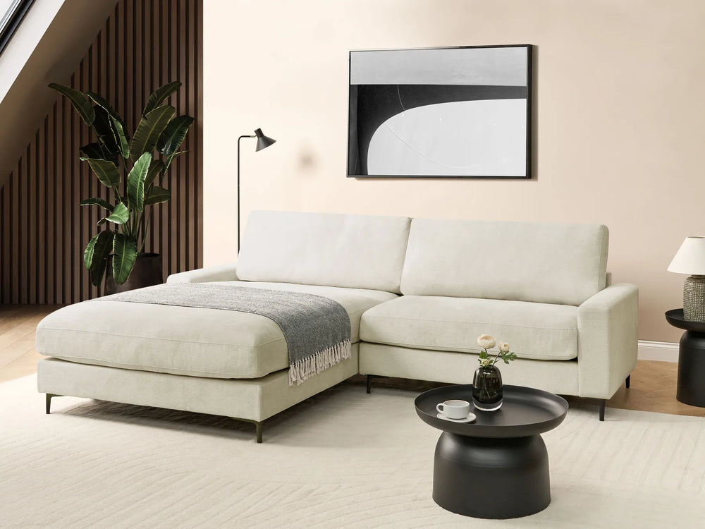 Right hand off-white fabric corner sofa modern design