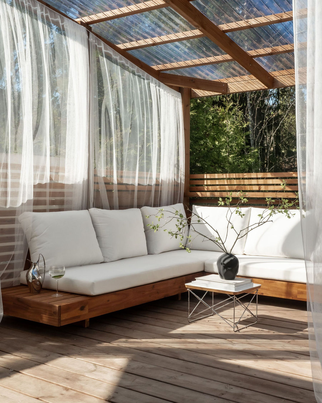 Marettimo Garden Corner Sofa 5 Seater Right Hand Certified Acacia Wood Brown