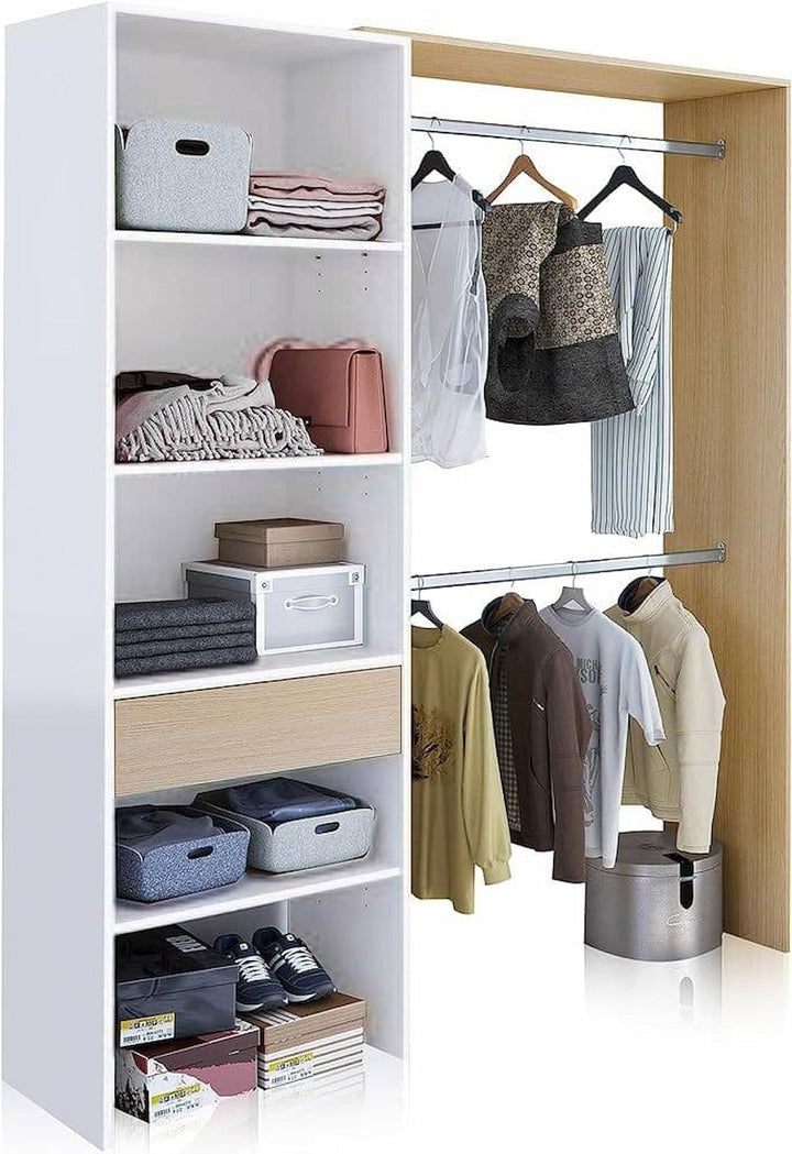 Modern open door wardrobe with 2 rails and 4 shelves