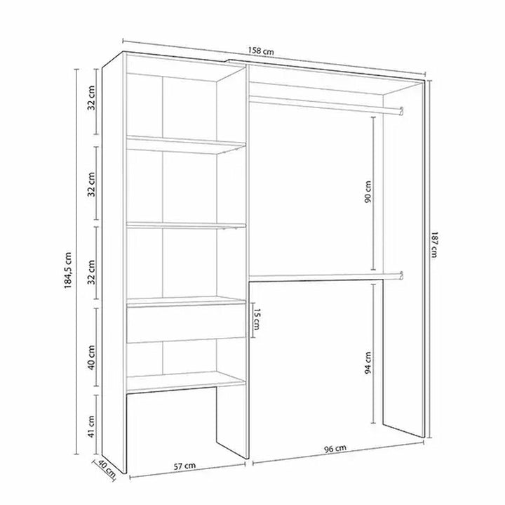 Daniella Oak and White Open Door Wardrobe With Shelves And Rail