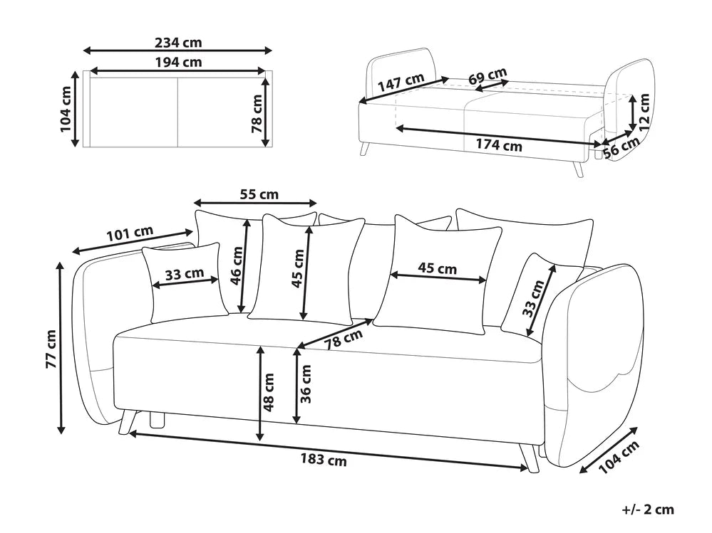 Sofa Bed 2 Seater Velvet Taupe with Storage Winfree