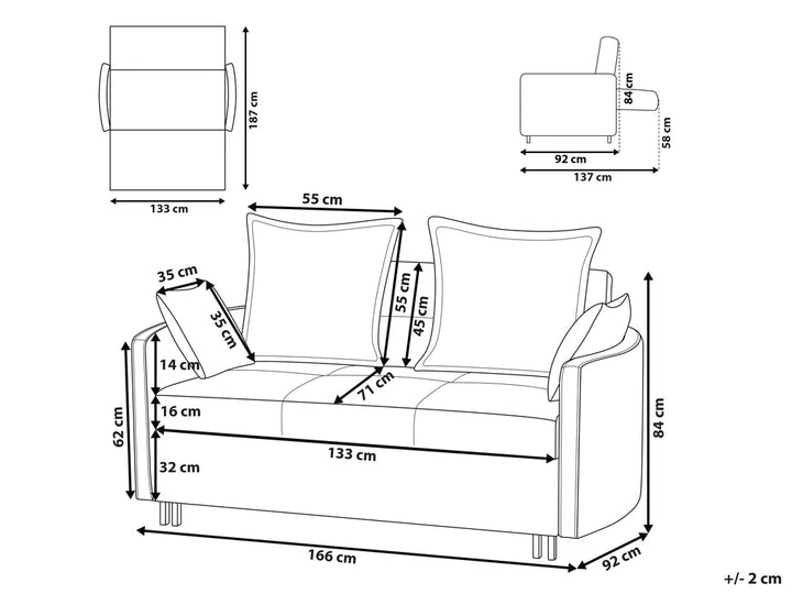 Sofa Bed 2 Seater Fabric Light Beige Dover