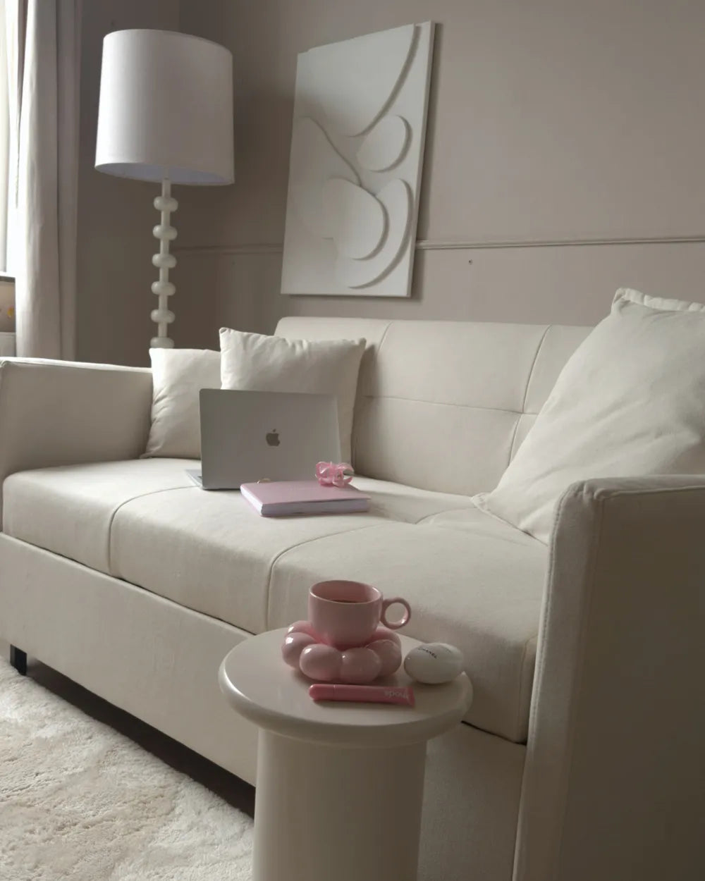 Sofa Bed 2 Seater Fabric Light Beige Dover