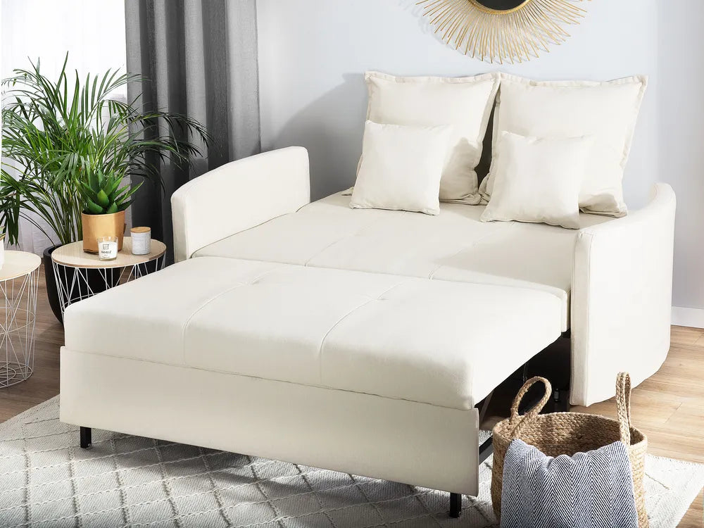 Sofa Bed 2 Seater Fabric Light Beige Dover
