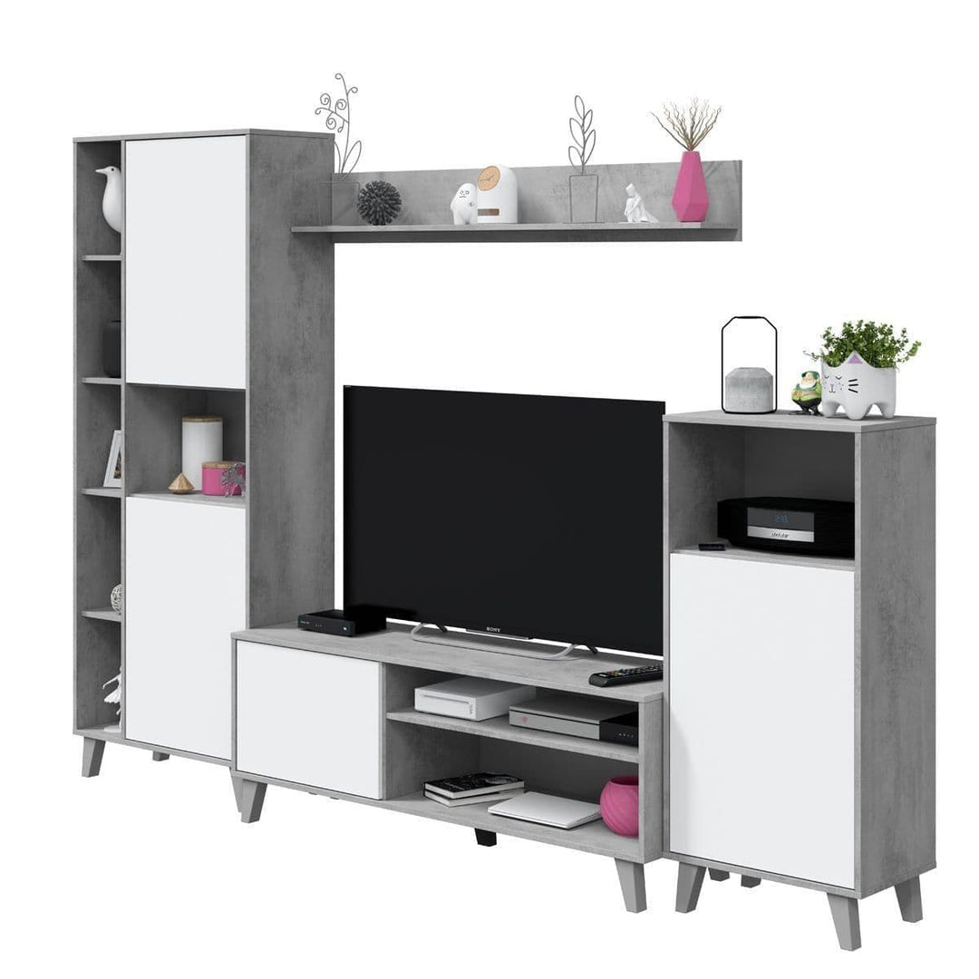 White And Grey Large TV Entertainment Wall Unit Cabinet