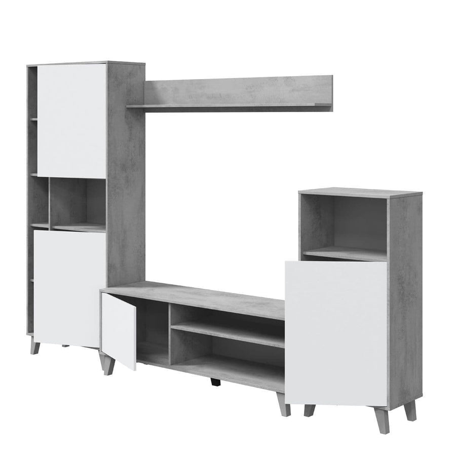 Modern entertainment console with gray and white finish 