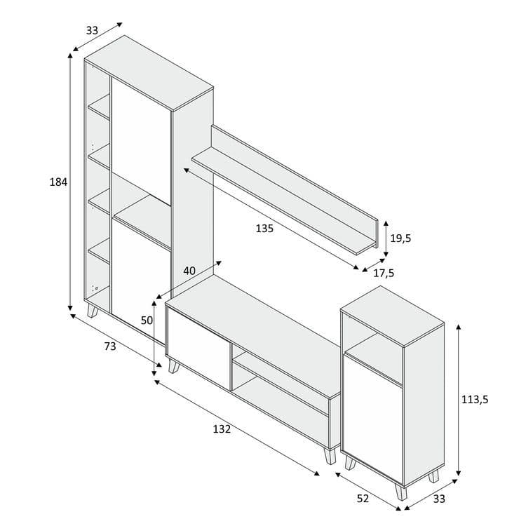 White And Grey Large TV Entertainment Wall Unit Cabinet