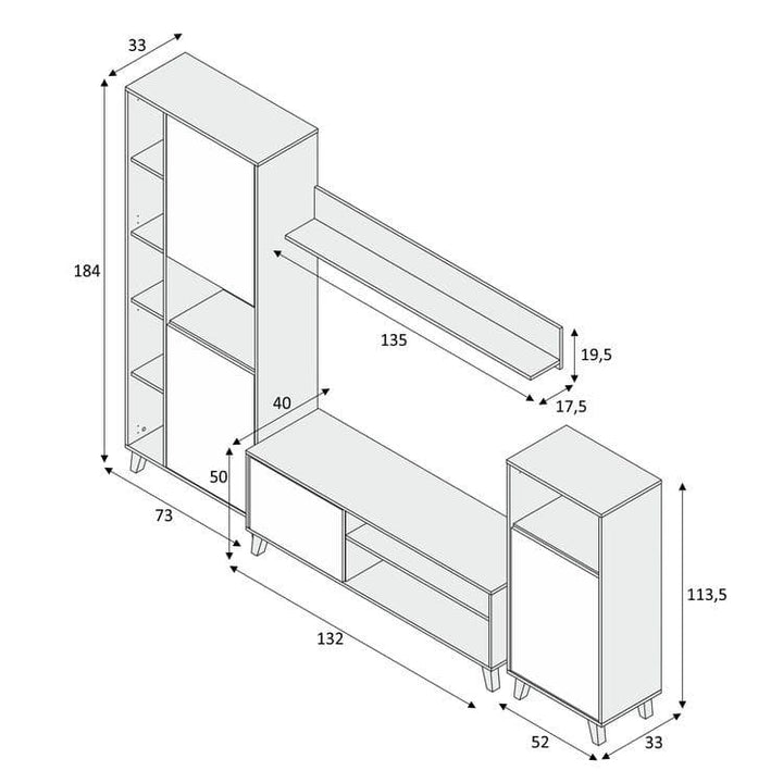 White And Grey Large TV Entertainment Wall Unit Cabinet