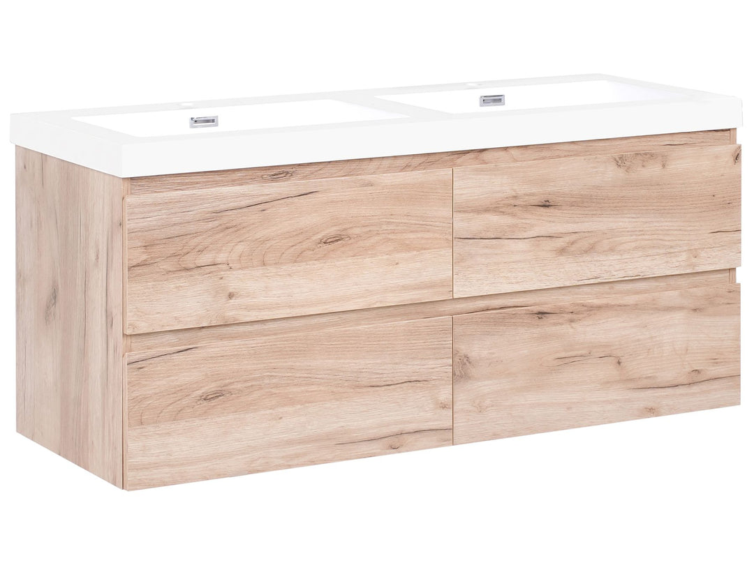 Wall Mounted Double Basin Vanity Unit 120 cm 52 cm Light Brown Ranco