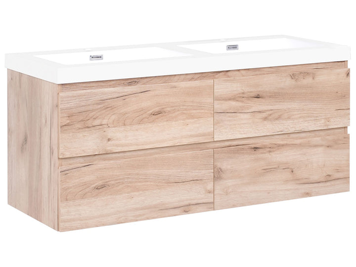 Wall Mounted Double Basin Vanity Unit 120 cm 52 cm Light Brown Ranco