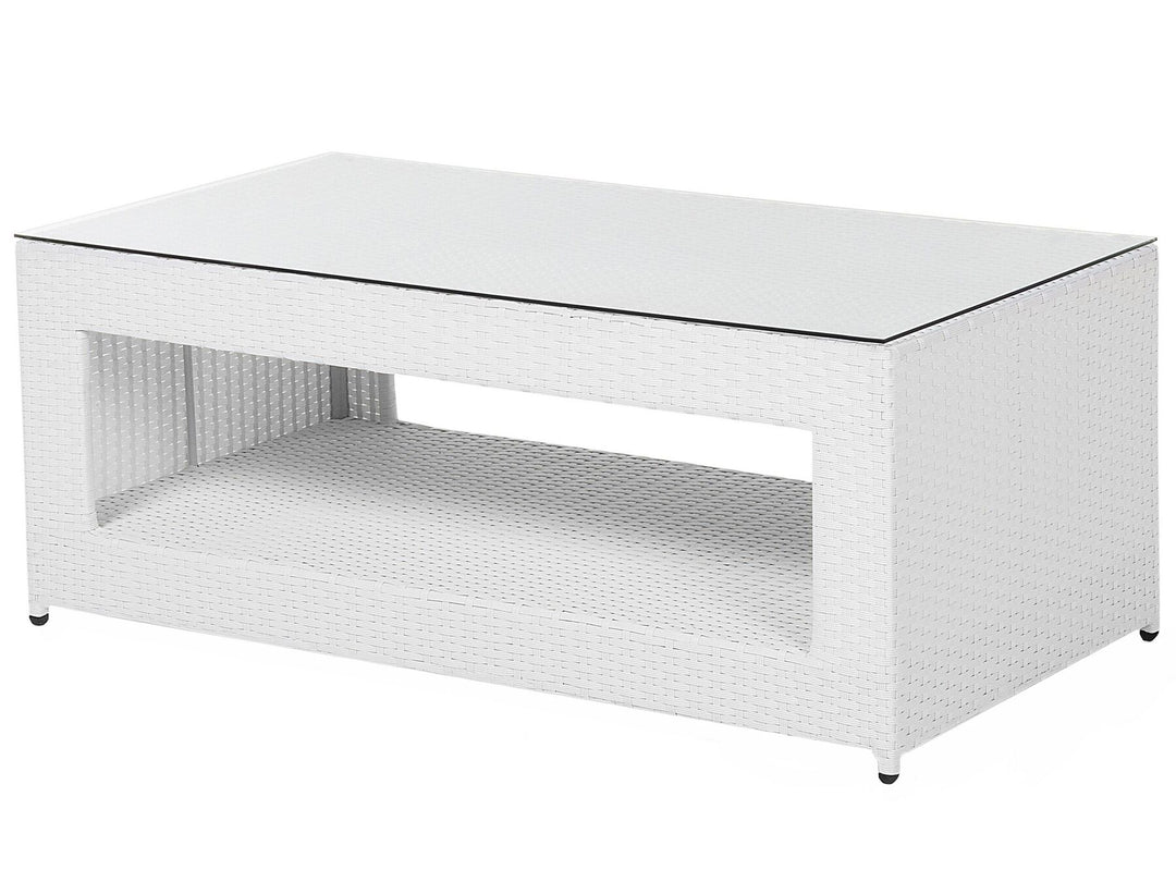 Roma Garden Lounge Set with Table and Ottoman 6 Seater PE Rattan White