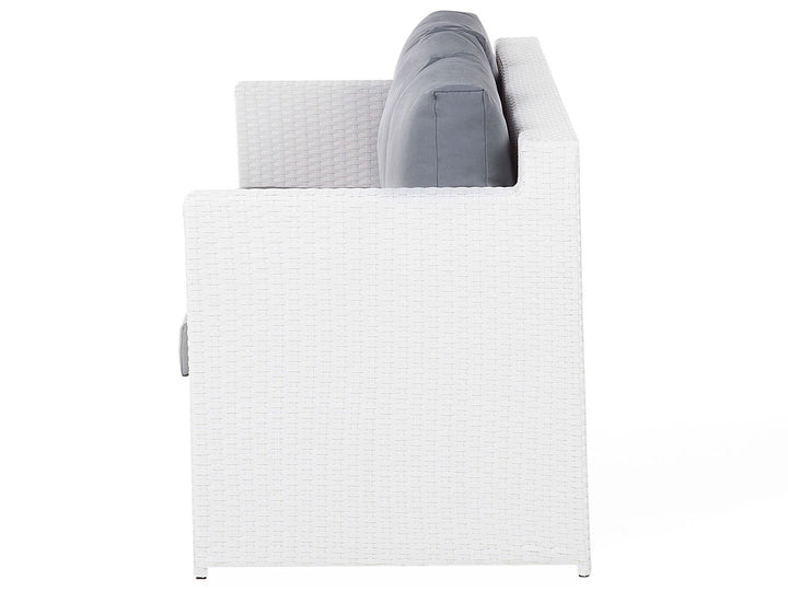 Roma Garden Lounge Set with Table and Ottoman 6 Seater PE Rattan White