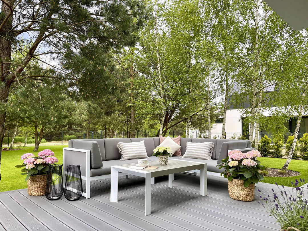 Castella Garden Corner Sofa with Table 6 Seater Left Hand Metal Grey