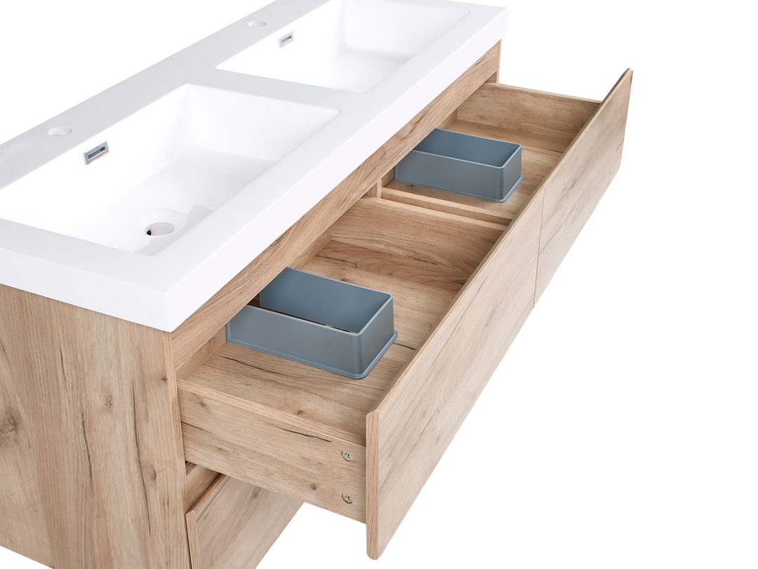 Wall Mounted Double Basin Vanity Unit 120 cm 52 cm Light Brown Ranco
