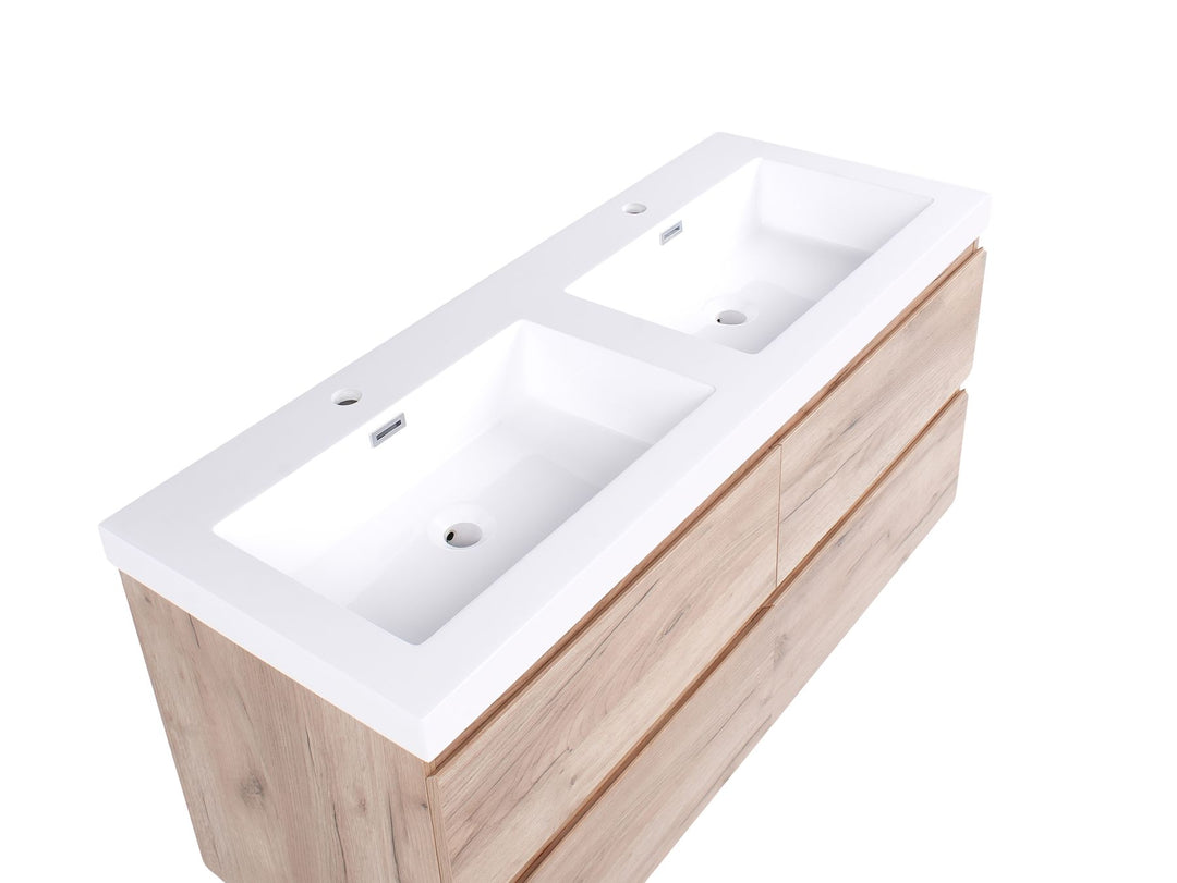 Wall Mounted Double Basin Vanity Unit 120 cm 52 cm Light Brown Ranco