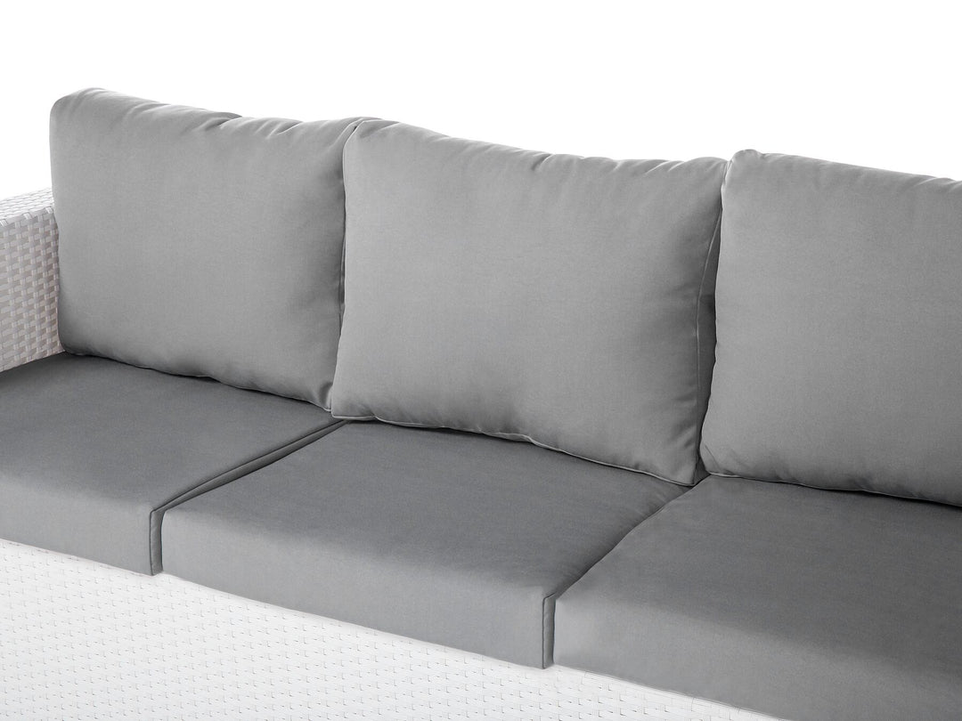 Roma Garden Lounge Set with Table and Ottoman 6 Seater PE Rattan White