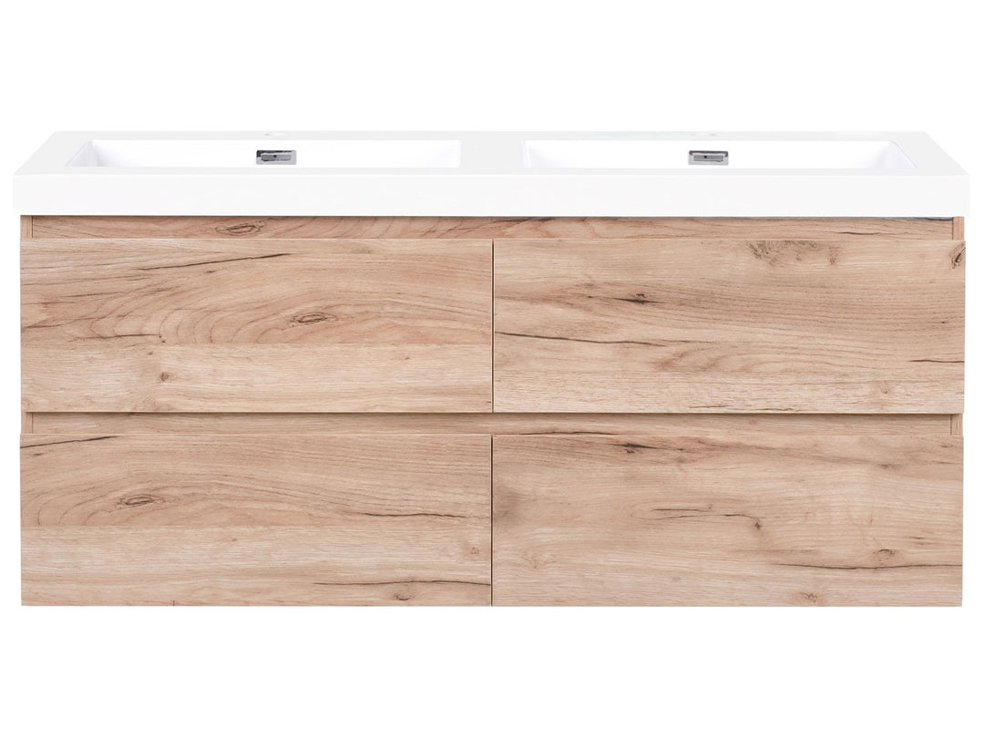 Wall Mounted Double Basin Vanity Unit 120 cm 52 cm Light Brown Ranco