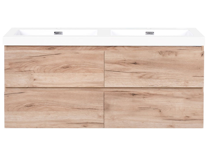 Wall Mounted Double Basin Vanity Unit 120 cm 52 cm Light Brown Ranco