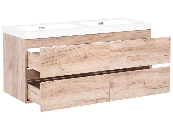 Wall Mounted Double Basin Vanity Unit 120 cm 52 cm Light Brown Ranco
