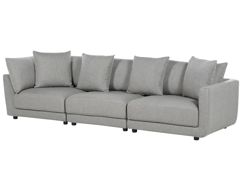 Sofa 3 Seater Fabric Light Grey with Ottoman Macalla