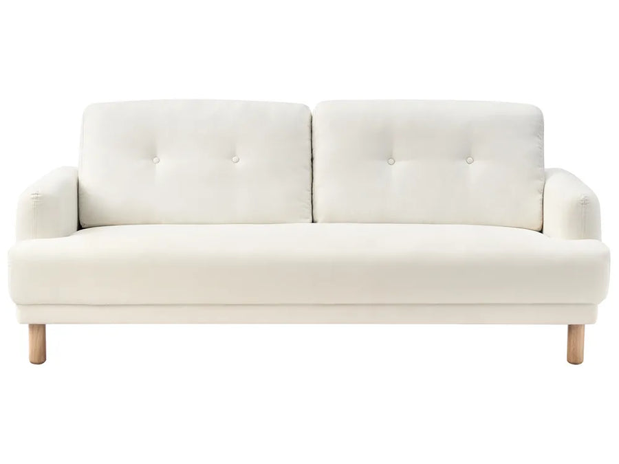 White sofa with wooden legs on a white background