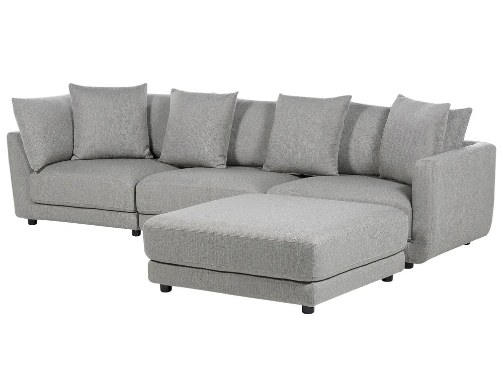 Sofa 3 Seater Fabric Light Grey with Ottoman Macalla