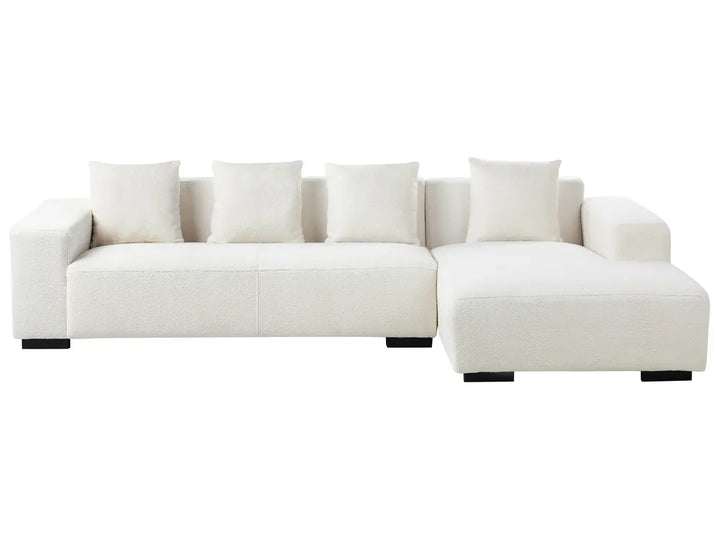 Corner Sofa 4 Seater Boucle White with Ottoman Left Hand Lecanto