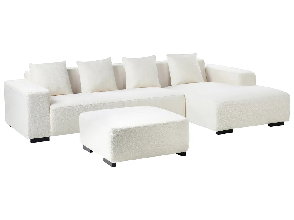 Corner Sofa 4 Seater Boucle White with Ottoman Left Hand Lecanto