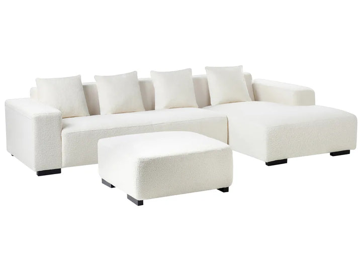 Corner Sofa 4 Seater Boucle White with Ottoman Left Hand Lecanto