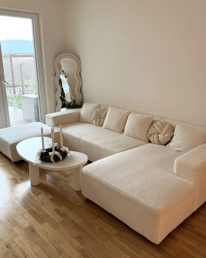 Corner Sofa 4 Seater Boucle White with Ottoman Left Hand Lecanto