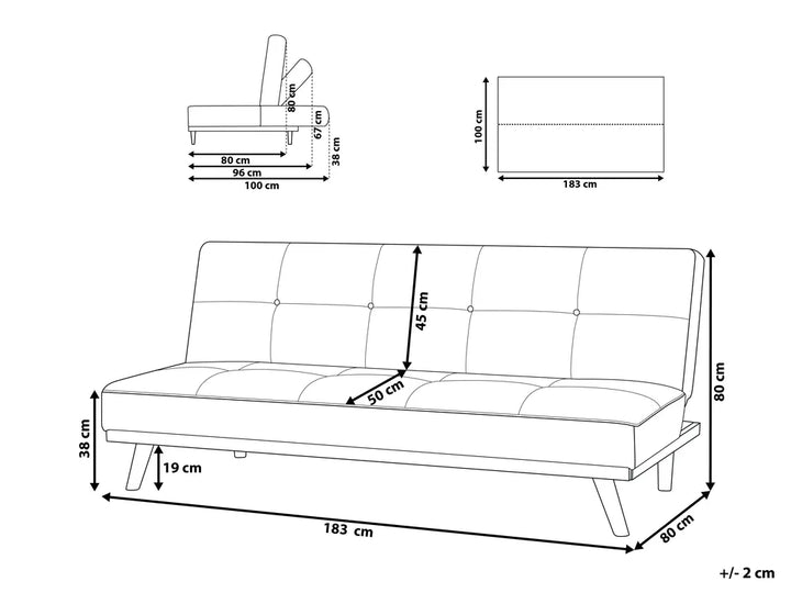 Sofa Bed 3 Seater Fabric Light Grey Charlesa