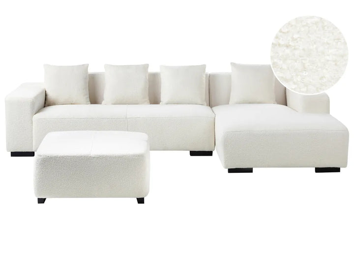 Corner Sofa 4 Seater Boucle White with Ottoman Left Hand Lecanto