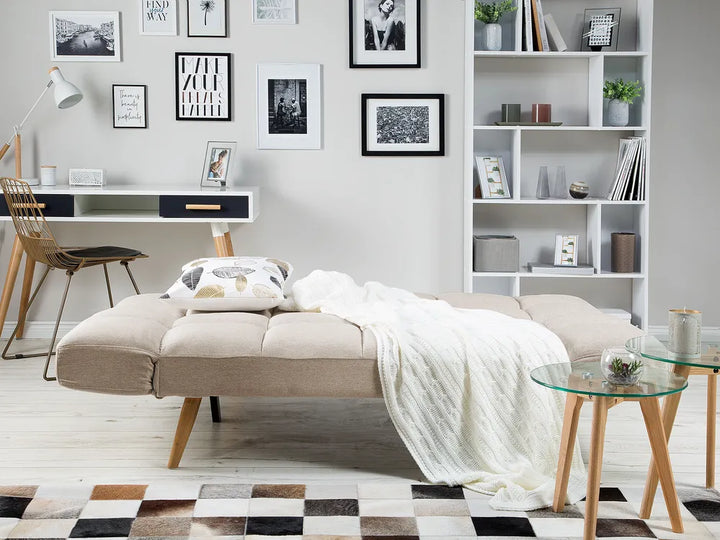 Sofa Bed 2 Seater Fabric Beige Cashten