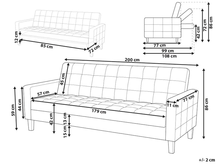 Sofa Bed 3 Seater Fabric Light Grey Viradis