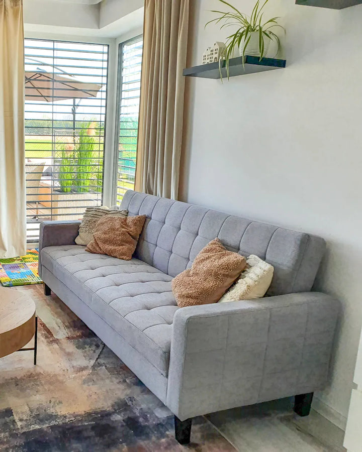 Sofa Bed 3 Seater Fabric Light Grey Viradis