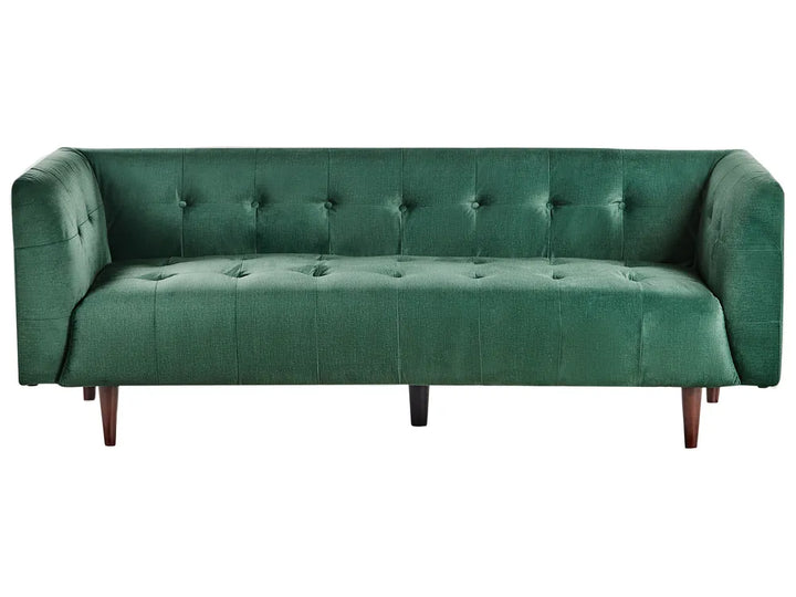 Green sofa with buttoned backrest on a white background