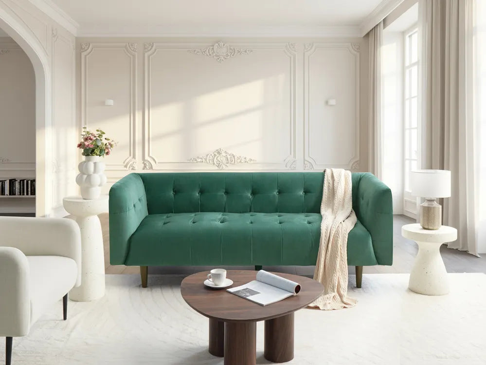 Sofa 3 Seater Fabric Green Cilla