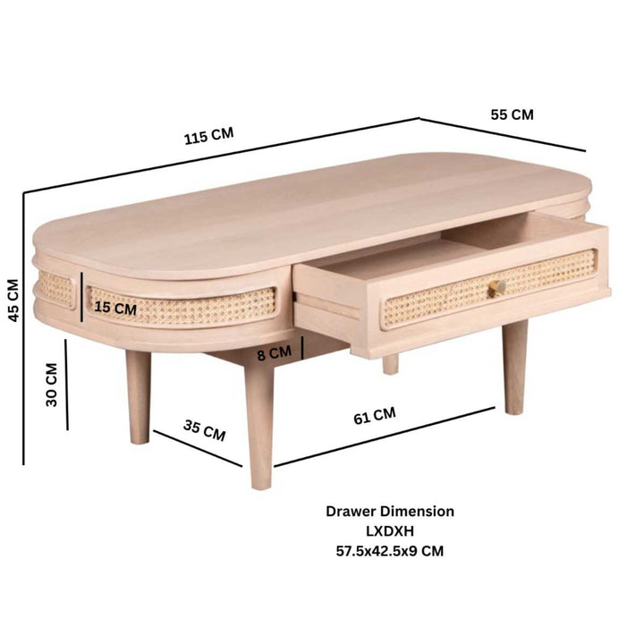 Valencia Cane & Mango Wood 1 Drawer Coffee Table