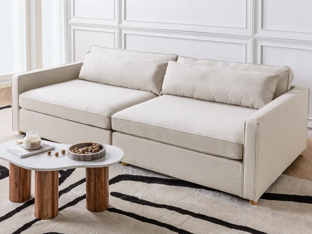 Sofa 3 Seater Fabric Beige Tina