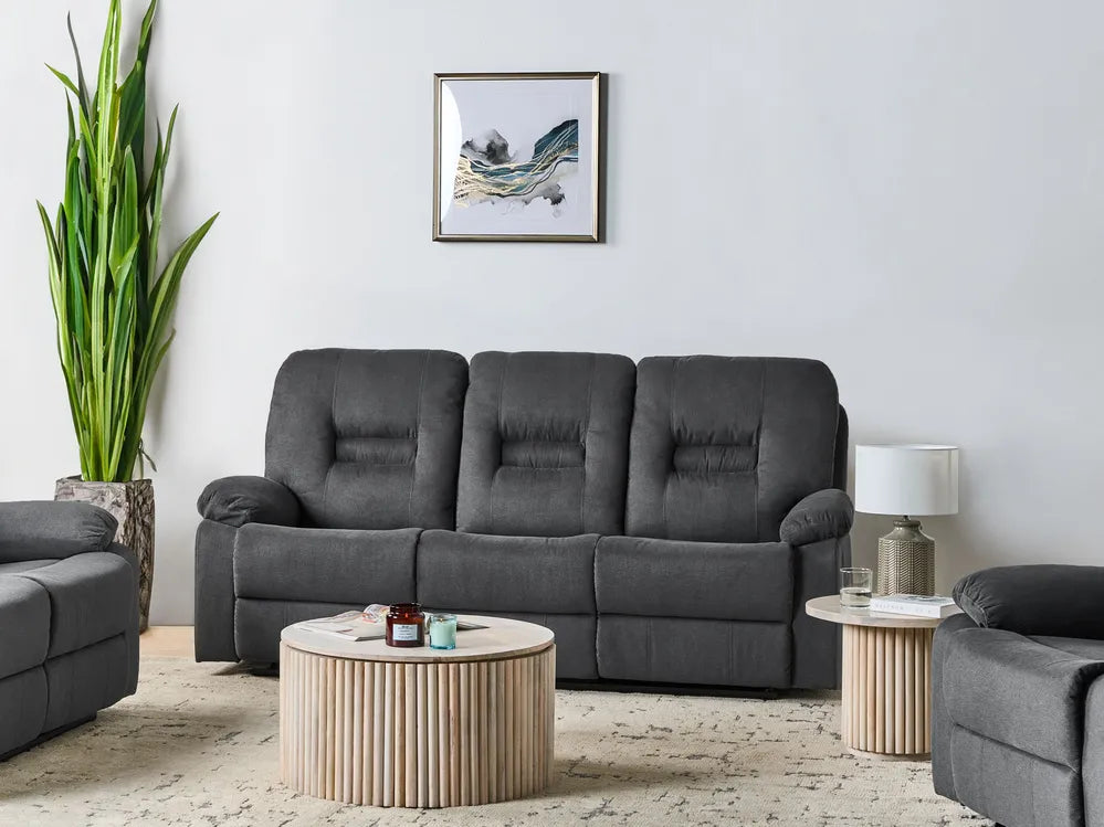 Manual Recliner Sofa 3 Seater Fabric Dark Grey Caynemore II