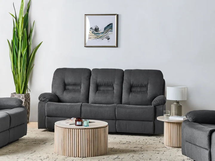 Manual Recliner Sofa 3 Seater Fabric Dark Grey Caynemore II