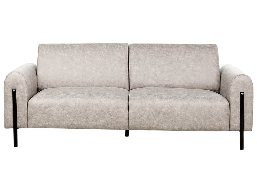 Beige sofa with black legs on a white background