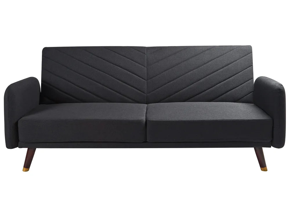 Black chevron-patterned sofa on a white background