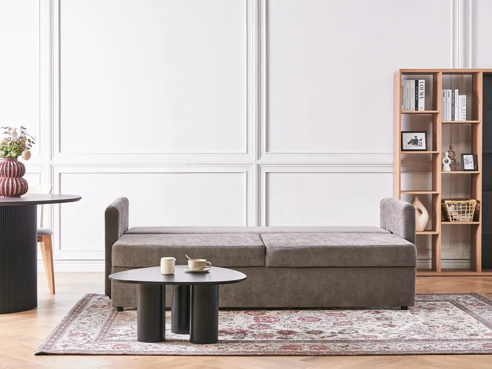 Sofa Bed 3 Seater Chenille Taupe with Storage Abarca