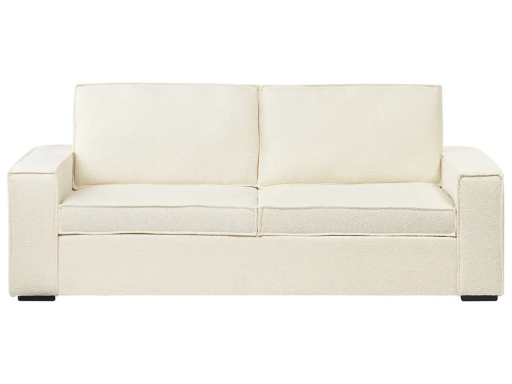 Off-white bouclé 3 seater sofa bed with soft textured fabric