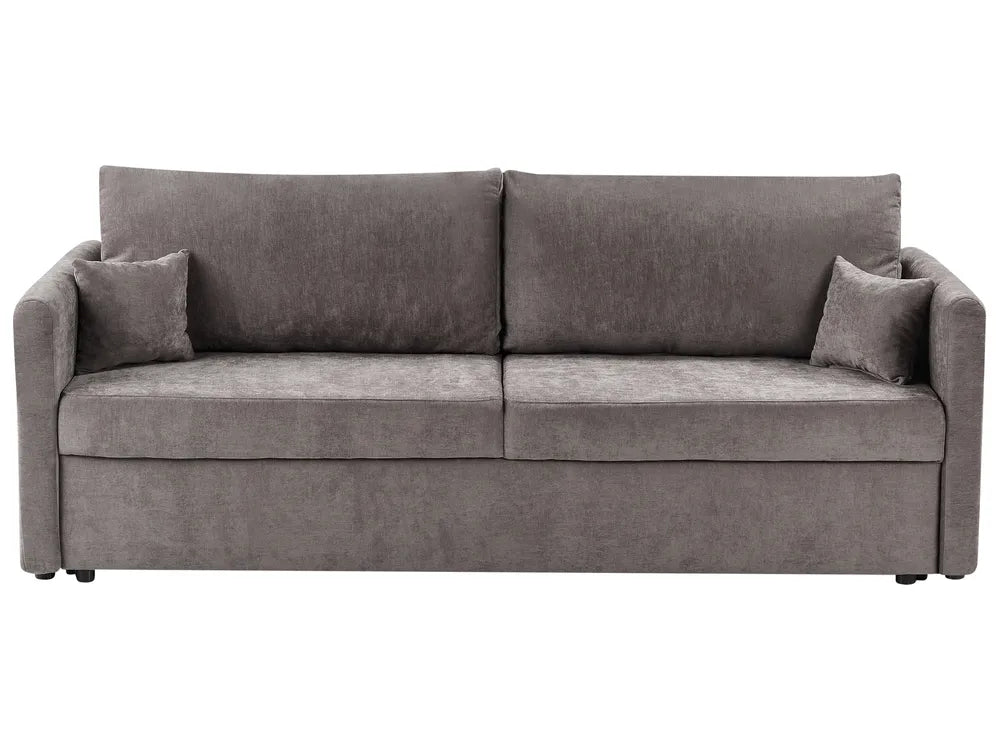 Gray sofa with cushions on a white background