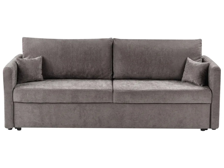 Gray sofa with cushions on a white background