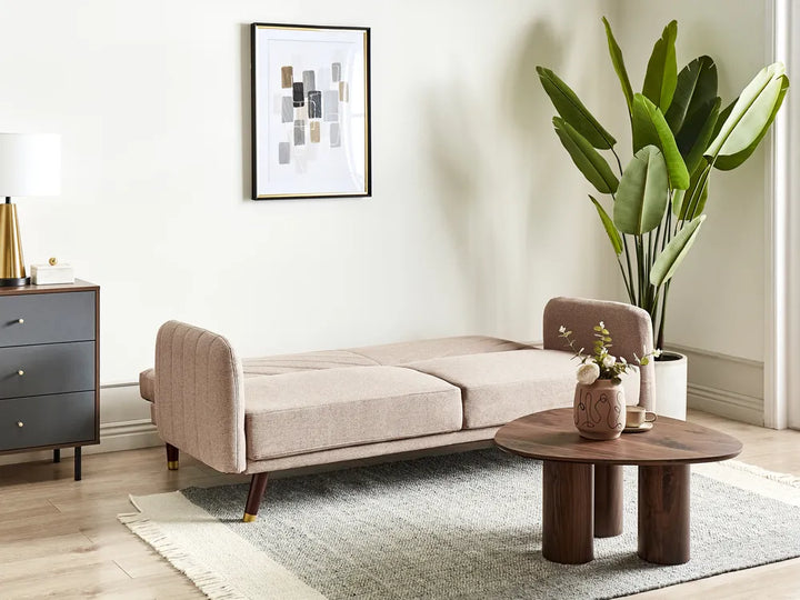 Sofa Bed 3 Seater Faux Linen Light Brown Mixon