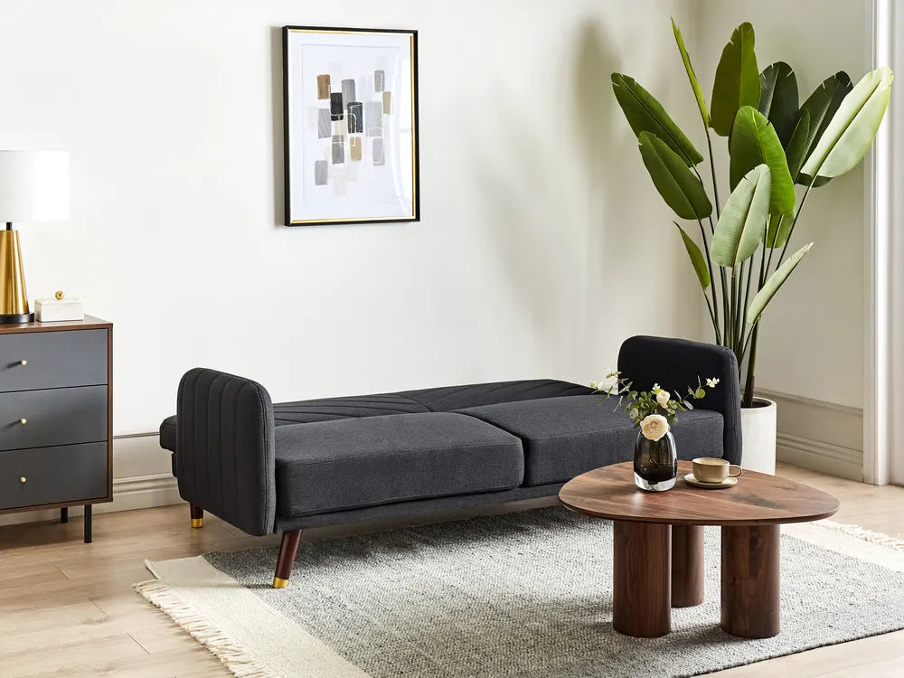 Sofa Bed 3 Seater Faux Linen Black Mixon