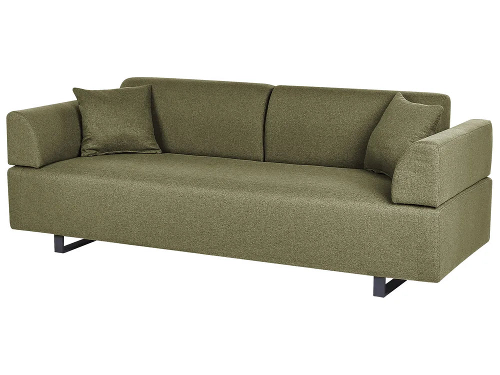 Sofa 3 Seater Fabric Olive Green with Tables Quiniya